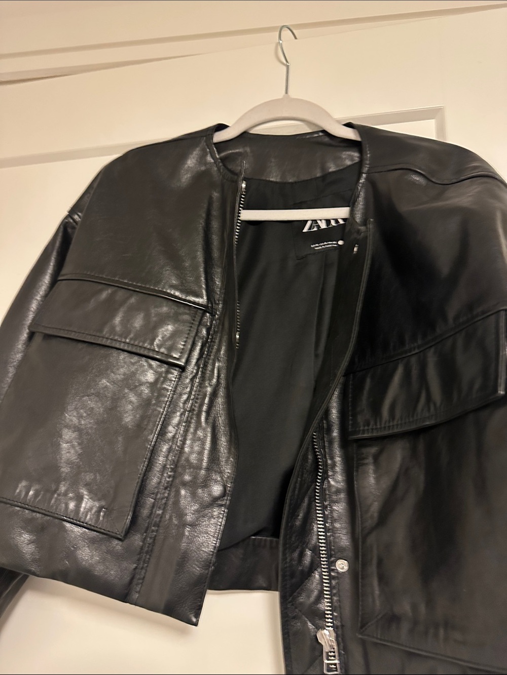 Zara Black Cropped Leather Utility Jacket - Women - Picture 3 of 3